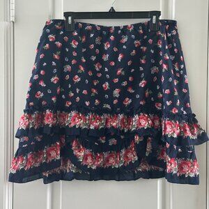 Max Studio XL Floral Ruffle Tiered Skirt 100% Cotton Made In China